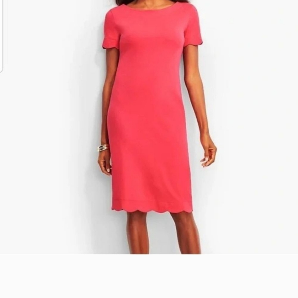 Talbots Woman Coral Scalloped Short sleeve shift dress size X